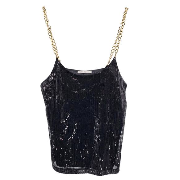 First Look USA Black Sequin Adjustable Chain Strap Tank Women’s Sz M Made in USA - Picture 1 of 6